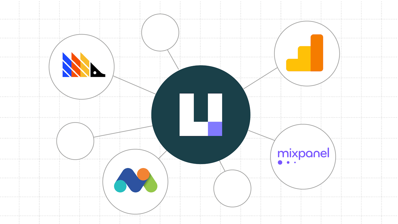 The Unleash logo surrounded by various analytics services as sinks, indicating that you can connect to and send data to them. The sinks used are: posthog, matomo, mixpanel, and google analytics.