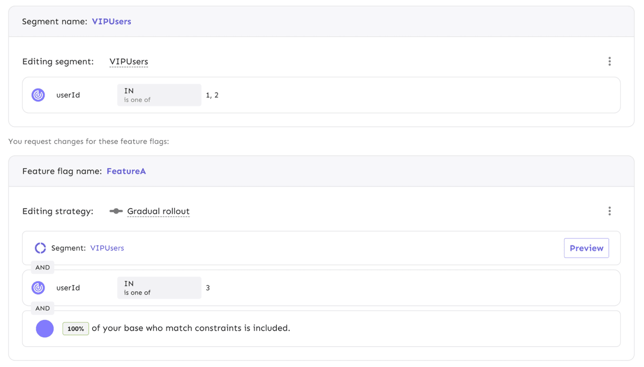 Approving a change to a user segment in addition to the flag configuration itself